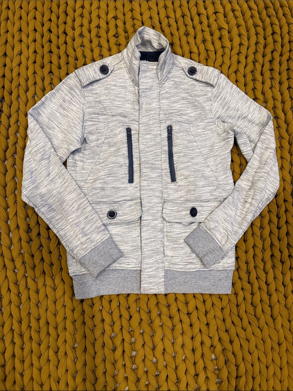 Men's Light Gray Zip-Up Knit Jacket - Size Small